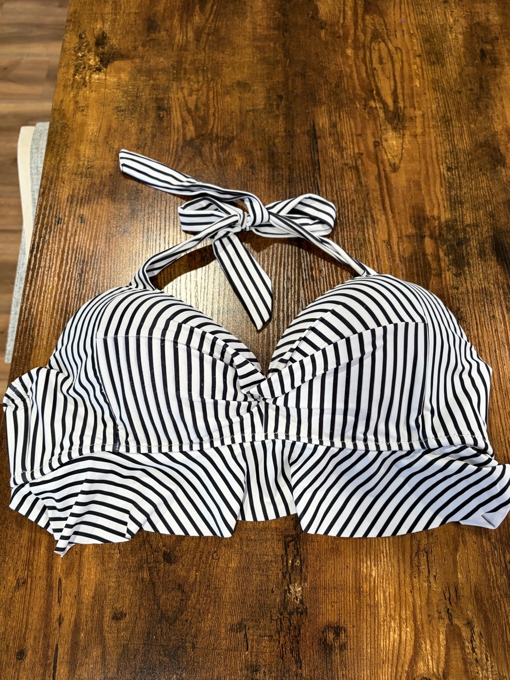 Striped Black & White Halter Bikini Top